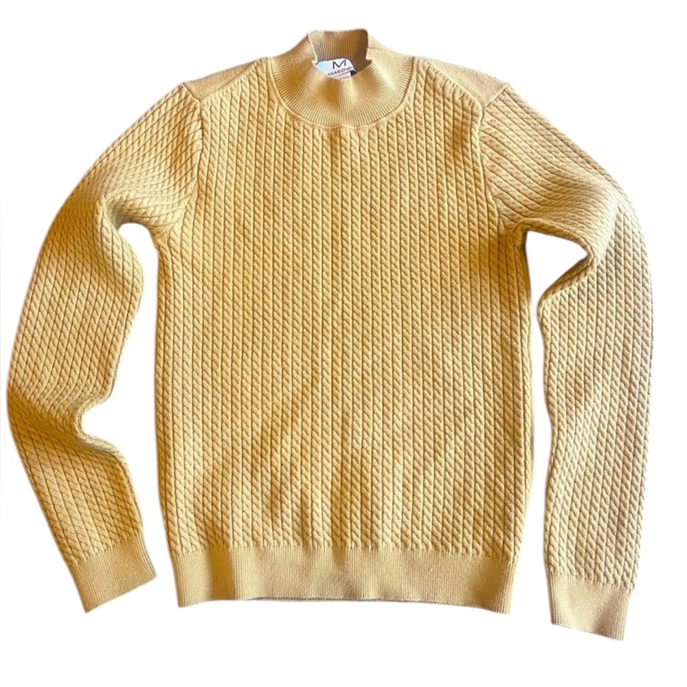 Magaschoni Yellow Crewneck Sweater Chunky Cable‎ Knit Women’s Small